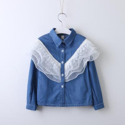 China Babies Anti-Shrink Autumn Long Sleeve Denim Washed Lace Up Kid Boutique Jeans Shirt for sale