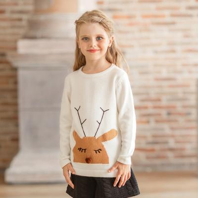 China Newest style deer embroidery anti-shrink cute anti-shrink woven fabric sleeve baby kids sweater last long for sale