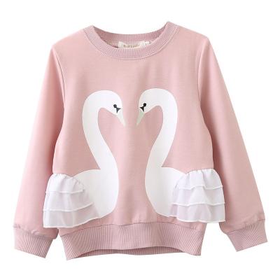 China QUICK DRY cotton cartoon swan printed long sleeve little girl thick sweatshirt no hood for sale