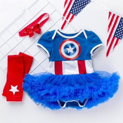 China Super Soft Custom Baby Kids Girl Dress Mesh Edge Romper Clothing Set 3 Pieces for sale