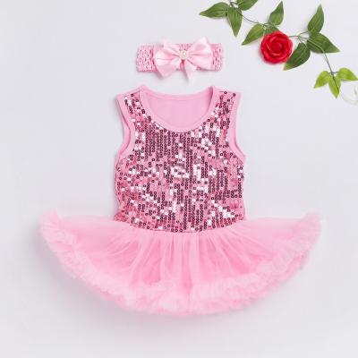 China High Quality Comfortable Soft Sequins Baby Kid Dress Birthday Party Sleeveless Romper for sale