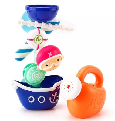 China Water Wheel / 6 Wheel Wetting Toy Bath Toys | 18 Months Baby Cute Popular Summer Pirate Ship Squirt Funny Spin With Suction Cup Toys for sale