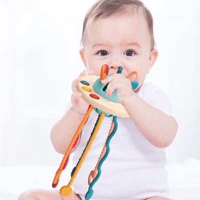 China Toddler Fun Sensory Development Toys Silicone Finger Music Exercise Hand Pulling Motion Rattle Educational Soft Toy MT033516 for sale