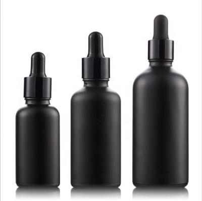 China 5Ml 10Ml 15Ml 30Ml 50Ml 50ml 100Ml Matt Black Dropper Bottle Frosted Cosmetic Glass Bottle With Droplet for sale