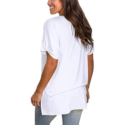 China Polyester Breathable Classic V-Neck Collar Sexy Printable T-Shirts For Women Girl Simple White Tees 3xl for sale