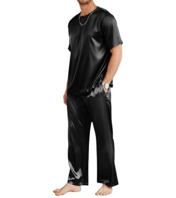 China Other Custom Men's Satin Pajama Set Silk Button 2 Piece PJ Set Set Short Sleeve Pajama Pants With Pockets for sale