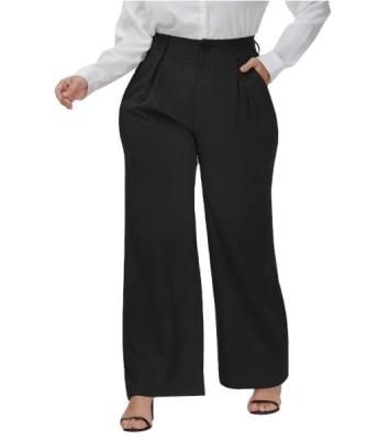 China Anti-Wrinkle Plus Size Wide Leg Dress Pants For Women, High Waisted Business Causal Elegant Palazzo Pants With Pockets for sale