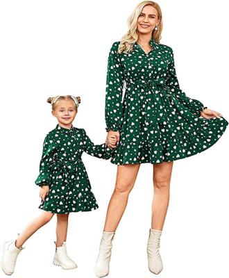 China The other private custom-made long-sleeved dress short-sleeved family printing love green matching clothing for sale