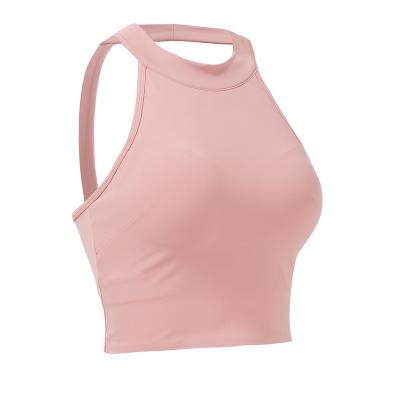 China QUICK DRY Hanging Cup Backless Beauty Bra Neck Small Tank Top Fitness Sports Yoga Fixed Elastic Camisole Sleeveless Backless Tops Females for sale