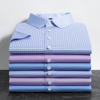 China Plaid of the new men's short-sleeved shirt of non-listing anti-pilling summer large thousand yards casual men's wrinkle-free that does not require ironing bird control shirt for sale