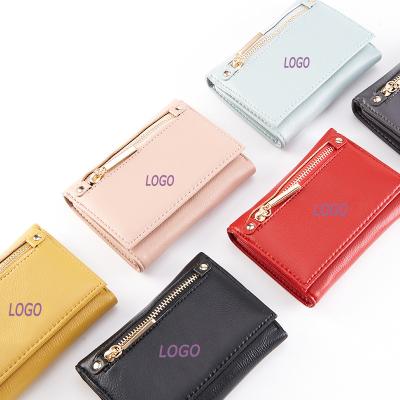 China 2022 Custom PU Ladies Fashion Short Multicard Zipper Wallet Leather Clutch Bag With Zipper for sale