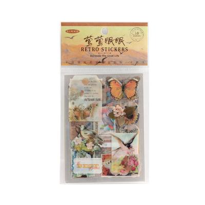 China Decorative Sticker 10 Pcs Retro Style PET Stickers 4 Different Styles Flower Butterfly Design Pad Stationery Decoupage Stickers for sale