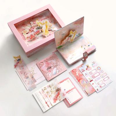 China Cute hardcover book wholesaler kawaii diary notebook gift box with tape greeting card notepad girl birthday gift for sale