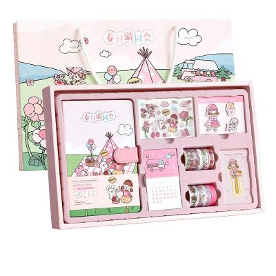 China 2021 New Product Design Kawaii Planner Notebook Self Adhesive Gift Set With Tape Sticker Ruler Stationery Products for sale