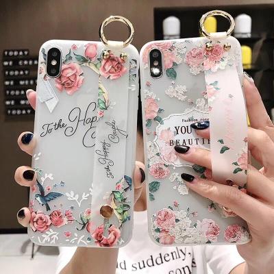 China Transparent Rose Flower Wrist Band Phone Cover Anti-fall Bracelet Phone Case for sale