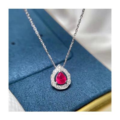 China CLASSIC Certified Elegant Ruby Pear Cut Gemstone and Diamond Halo Drop Petite Necklace in 18k White Gold Pendant with Chain for sale