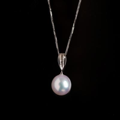 China CLASSIC Round Akoya Cultured Pearl Pendant AAAAA Quality 12.5-13mm Sea Pearl Jewelry Necklace With 18k Chain for sale