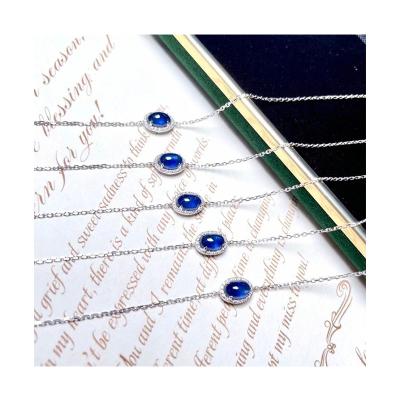 China Fashion CLASSIC Created Solid 18K Gold Blue Sapphire And White Lab Developed Diamond Women Bracelet Jewelry Adjustable Bracelet for sale