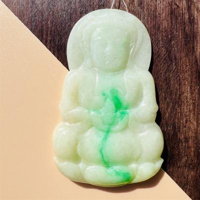 China Burma Religious Type A Certified Jadeite Jade Green And Jade Carved Avalokitesvara White Jewelry Nature Pendant For Men for sale