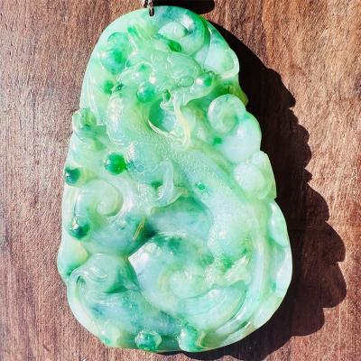 China Burma Dragon Brand Pendant Good Luck Religious Grade A Natural Jadeite Hand-Carved Charm Pendant for Men and Friend for sale