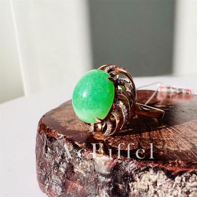 China Vintage Certified Burma Jadeite 18K Handmade Natural Gold Diamond Ring For Women Green Jade Ring Birthday Gift for sale