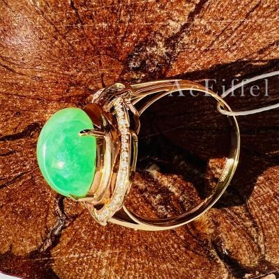 China Vintage Certified Burma Handmade Natural Jadeite Gold Plated Green Gemstone 18k Diamond Halo Ring For Women for sale