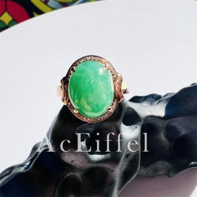 China Vintage Green Jadeite Rings For Women Halo Gemstone Burma Jadeite 18K Gold Diamond Ring For Women for sale