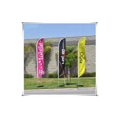 China 100D polyester; 110gsm knitted polyester cheapest outdoor custom printing anti wind feather beach flag banner stand with steel water Poles for sale for sale