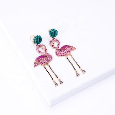 China Cute CZ Stone Coloful Crane Figure Drop Earring Swan Stud Earring Trendy Trendy Engagement Earring for sale