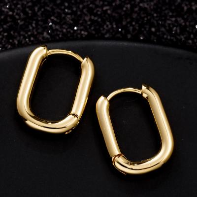 China TRENDY stock 0.05 micron 18k real gold plated thick U-shaped hinge huggie circle earring for sale