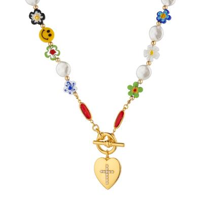 China Custom CLASSIC Heart Acrylic Cute Beaded Handmade Charm Bar Necklace T O Flower Smile Face Pendant Necklace for sale