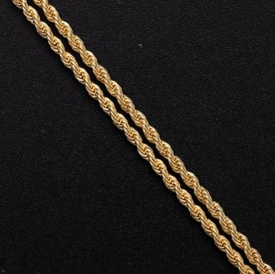 China Custom 1-3mm CLASSIC Hiphop 14k 18k Gold Twist Chain Necklace Handsome Long Chain Men's Rope Chain Necklace for sale