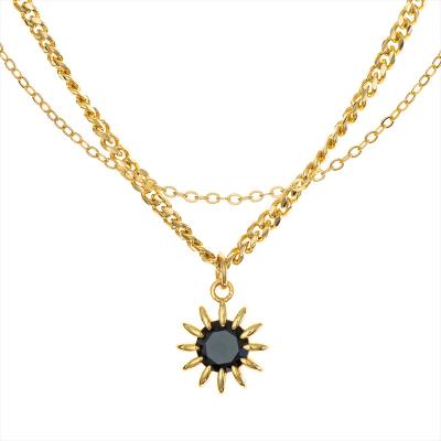 China CLASSIC Sun Flower Pendant Necklace Real Gold Plated Layered Necklace Initial Diamond Chain Necklace for sale