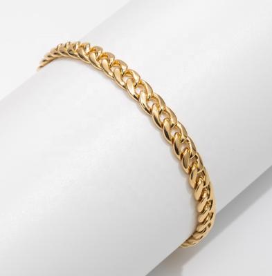 China CLASSIC Custom Made Cuban Link Chain Bracelet Women 18k Gold Plated Cheap Gold Plated Mens Handmade Simple Restriction Link Chain Bracelet for sale