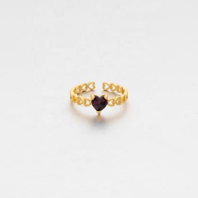 China CLASSIC Adjustable Heart Garnet Ring Heart Wedding Engagement Ring Gold Plated Women for sale