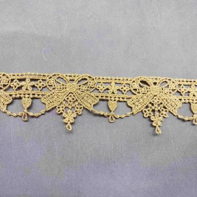 China Wholesale Water Soluble Lace Bridal Gold Yellow Embroidery Metallic Stock Lace for sale