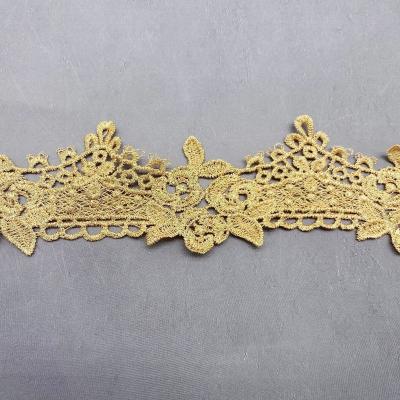 China Stock Water Soluble Wholesale Gold Yellow Bridal Lace Luxury Gold Lace for sale