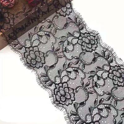 China China Floral Design Eyelash Lace 18Cm Long Lasting Double Scalloped Eyelash Lace Trim Chantilly Lace Trim for sale