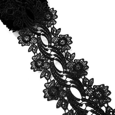 China SJ-FNL1005 Viable High Quality Double Spells Guipure Lace Trim Flower Design Polyester Lace Current Scalloped Lace Trims For Apparel for sale