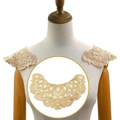 China New design floral lace applique crochet wholesale water soluble polyester embroidery hollow embroidery applique for shoulder for sale