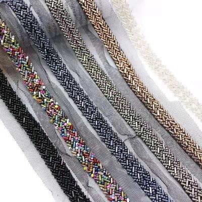 China Stock Wholesale Water Soluble Fancy Beaded Trim Beaded Embroidery Lace 4Cm Hand Made Lace Trim for sale