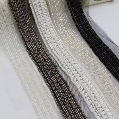 China Wholesale New Fancy Stock 2.5Cm Water Soluble Beaded Lace Heavy Hand Beaded Trim Custom To Make Design Beaded Lace For Wedding Dress for sale