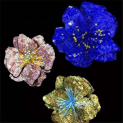 China 3D Garment Accessories 3D Flower Patterns Sequin Flower Applique Decorative Beaded Trims For Bag Shoes Dressing for sale