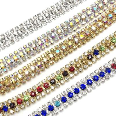 China New Fashion Flatback 2020 Wholesale 3 Rows Rhinestone Chain 8.4MM Rhinestone Bra Body Chain 10 yards Crystal Rhinestone For Clothing for sale