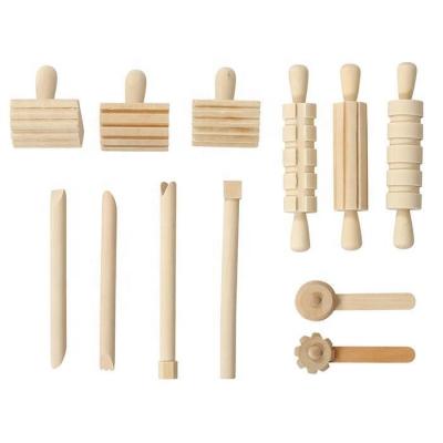 China Educational DIY Toys Wooden Clay Pattern Rolling Pin Set Dough Tools 12pcs Dough Molding Training Tool for Kids Toddler Art Craft Activity Supplies for sale