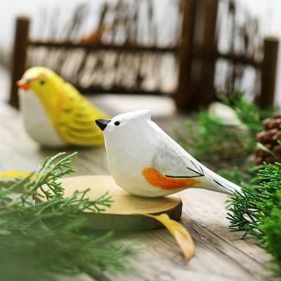 China Minimalist Hand Carved Painted Wooden Bird Home Decor Sculpture Ornaments Wooden Animal Toy for sale