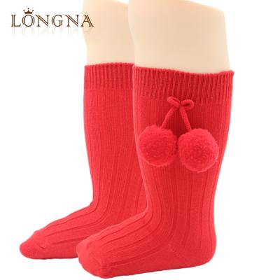 China 6 Colors Breathable 0-6 Years Old Children Pom Pom Cotton Baby Organic Knee High Socks for sale