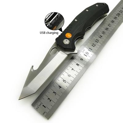 China Multifunction Folding Camping Knife LED Safety Pocket Knife G10 Handle Stainless Steel Knives for sale