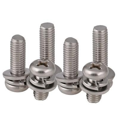 China Pan Factory Custom Wholesale Phillips Pan Head Machine sems screws 304 stainless steel with spring washer for sale