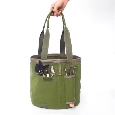 China SP4U-071 Canvas Gardening Tool Bucket Bag Durable Waterproof Tool Bag Green Portable Work Tool Storage Bag for sale